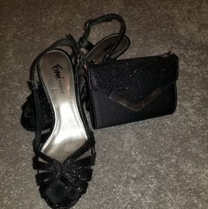 Fioni Night Black Sparkle Kitten Heels 7-1/2